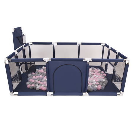 Laufstall Baby Großer Spielplatz mit Bällen Laufgitter für Kinder, Dunkelblau:perle/grau/transparent/puderrosa, 200 Bällen
