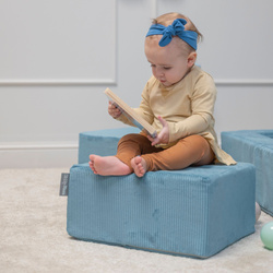 KiddyMoon Set aus Zwei Weichen Kinderpuffen Für Kinder Leichte und Vielseitige Sitzkissen Gerippter Stoff Abnehmbarer Bezug Perfekt für Spielen und Entspannen, blau, Puff