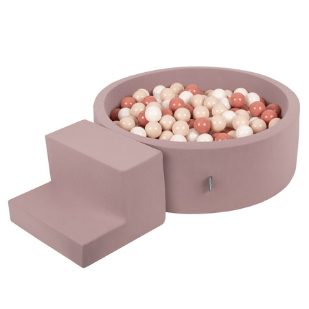 KiddyMoon Spielplatz aus Schaumstoff mit Rund Bällebad (200 Bälle) Ballgruben für Babys Spielbad Hindernisläufen, Hergestellt in der EU, erikafarben:pastellbeige/lachsfarben/weiß, Bällebad (200 Bälle) + Stüfchen