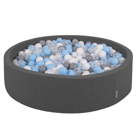 KiddyMoon Rund Bällebad Bällepool ∅ 7Cm Ballgruben Bunten Bällen Für Babys Spielbad Kleinkinder, Hergestellt in der EU, dunkelgrau: grau/weiß/transparent/babyblue, 120x30cm/300 Bälle