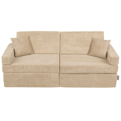 KiddyMoon Kindersofa aus Schaumstoff Spielsofa für Kinder Schlafsofa Kindersessel Sofa für Kinderzimmer Kindercouch Faltmatratze, beige, Kindersofa mit 2 Kissen