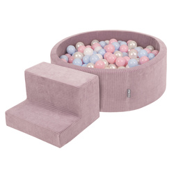 KiddyMoon Spielplatz Aus Schaumstoff Für Kinder mit Bälle Waschbare Bezug, violett: pastellblau/perle/puderrosa/weiß, Bällebad (100 Bälle) + Stüfchen