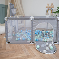 Laufstall Baby Großer Spielplatz mit Bällen Laufgitter für Kinder, Grau:perle/grau/transparent/babyblue/minze, 200 Bälle