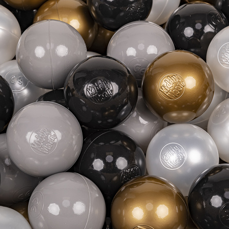 KiddyMoon Kinder Bälle für Bällebad Baby Spielbälle Plastikbälle ∅7cm Made in EU, schwarz/perle/golden/grau, 100 Bälle/7cm