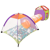 3in1 Spielzelt mit Tunnel Spielplatz PopUp Bällebad mit Bälle Für Kinder, Mehrfarbig:grau/weiß/türkis, 400 Bälle