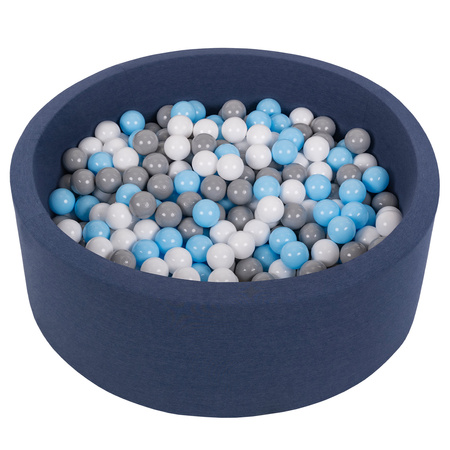 Bällebad Bällepool für Baby Kinder mit 200 bunten Bällen Rund, dunkelblau: weiß/grau/babyblau, 90x30cm/300 Bälle