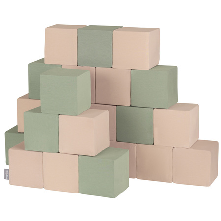 KiddyMoon Schaumstoff Würfel für Baby Weiche Blöcke Schaum Spielzeug Montessori-Spielzeug mit Schaum und viel Spaß für Kinder, Blöcke: salbeifarben-beige, 24 Stücke