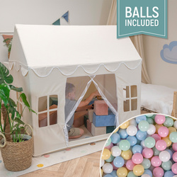 KiddyMoon Spielhaus Kinderzelt Für Kinder Kinderhaus Faltbares Design Kinder Spielzelt Indoor Kreativität Kuschelecke Kinderzelt Perfekt Für Drinnen Und Draußen Kinderzimmer, Naturfarbe:pastellblau/pastellgelb/weiß/minze/puderrosa, 300 Bälle