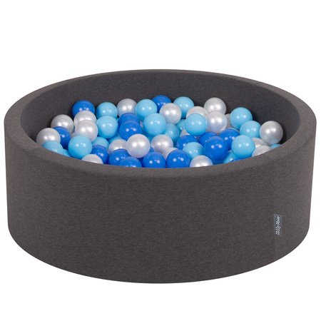KiddyMoon Bällebad Bällepool mit bunten Bällen ∅ 7Cm für Babys Kinder Rund, Dunkelgrau, 90 x 30 cm 200 Bälle