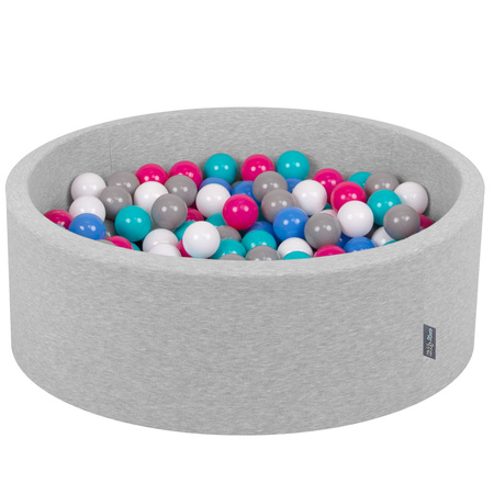 KiddyMoon Bällebad Bällepool mit bunten Bällen ∅ 7Cm  für Babys Kinder Rund, hellgrau:weiß/grau/blau/pink/helltürkis, 90x30cm/300 Bälle