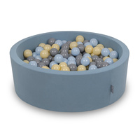 KiddyMoon Rundes Bällebad mit Bällen für Baby aus Schaumstoff, blau:pastellblau/pastellgelb/grau, 90 x 30 cm 200 Bälle