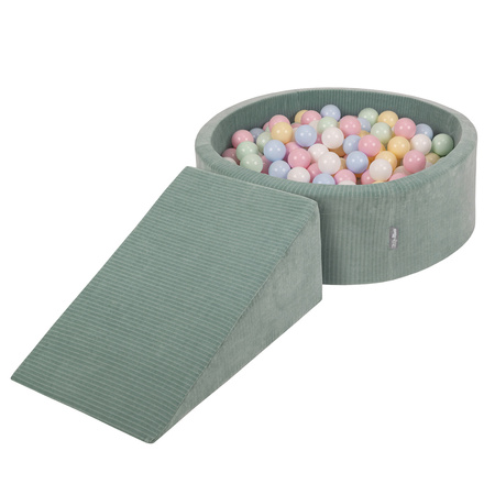 KiddyMoon Spielplatz Aus Schaumstoff Für Kinder mit Bälle Waschbare Bezug, grün: pastellblau/pastellgelb/weiß/minze/puderrosa, Bällebad (100 Bälle) + Zwickel
