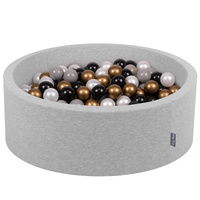 KiddyMoon Bällebad Bällepool mit bunten Bällen ∅ 7Cm  für Babys Kinder Rund, hellgrau:schwarz/perle/gelb/grau, 90 x 30 cm 300 Bälle