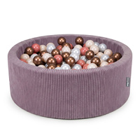 KiddyMoon Bällebad für Kinder aus Schaumstoff, weicher Rippbezug, abnehmbarer Bezug, waschbar, Violett: Pastellbeige/Kupfer/Perle/Lachs, 90 x 30 cm 200 Bälle