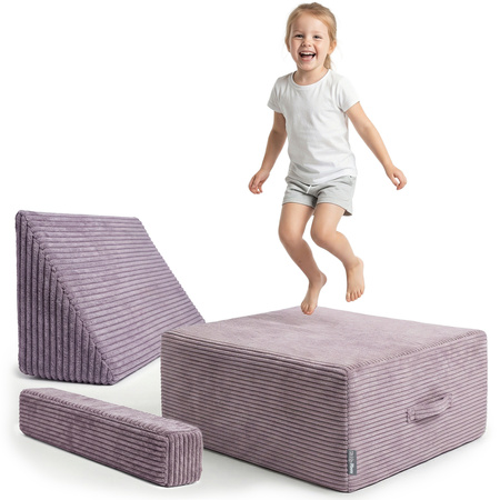 KiddyMoon Hüpfpolster für Kinder Hüpfmatratze Kindertrampolin für Zuhause Turnmatte Matratze zum Hüpfen Abnehmbarer Bezug Waschbar, Violett, Hüpfpolster + Kopfstütze und Armlehne