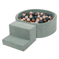 KiddyMoon Spielplatz Aus Schaumstoff Für Kinder mit Bälle Waschbare Bezug, grün: dunkeltürkis/pastellbeige/kupferrot, Bällebad (200 Bälle) + Stüfchen