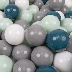 KiddyMoon Kinder Bälle für Bällebad Baby Spielbälle Plastikbälle ∅7cm Made in EU, dunkeltürkis/grau/weiß/minze, 700 Bälle/7cm