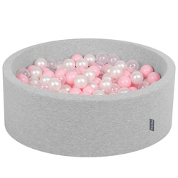KiddyMoon Bällebad Bällepool mit bunten Bällen ∅ 7Cm  für Babys Kinder Rund, hellgrau:rosa/perle/transparent, 90x30cm/200 Bälle