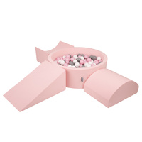 KiddyMoon Spielplatz aus Schaumstoff mit Bällebad und Bällen Hindernisläufen, pink:weiß/grau/puderrosa, Bällebad (200 Bälle) + Version 4