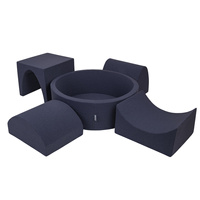 KiddyMoon Spielplatz aus Schaumstoff mit Rund Bällebad (300 Bälle) Ballgruben für Babys Spielbad Hindernisläufen, Hergestellt in der EU, dunkelblau:perle/grau/transparent/babyblue/minze, Bällebad (300 Bälle) + Version 1