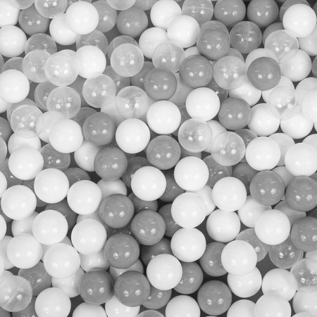 KiddyMoon Kinder Bälle für Bällebad Baby Plastikbälle Spielbälle 6cm Made in EU, Weiß/ Grau/ Transparent