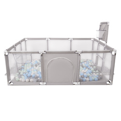 Laufstall Baby Großer Spielplatz mit Bällen Laufgitter für Kinder, Grau:perle/grau/transparent/babyblue/minze, 900 Bälle