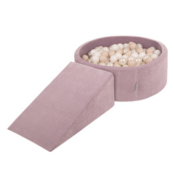 KiddyMoon Spielplatz Aus Schaumstoff Für Kinder mit Bälle Waschbare Bezug, violett: pastellbeige/weiß/perle, Bällebad (100 Bälle) + Zwickel