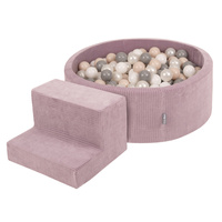 KiddyMoon Spielplatz Aus Schaumstoff Für Kinder mit Bälle Waschbare Bezug, violett: pastellbeige/weiß/perle/grau, Bällebad (200 Bälle) + Stüfchen