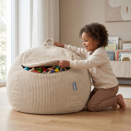 KiddyMoon Sitzsack für Kinder 2-in-1 Spielzeug Aufbewahrung 80x80x50cm, beżowy