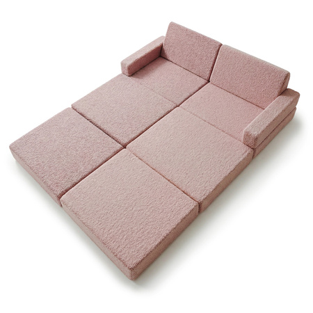 KiddyMoon Kindersofa aus Schaumstoff mit Teddy-Plüsch, modular und klappbar, zum Spielen, Lesen und Entspannen, rosa, Kindersofa
