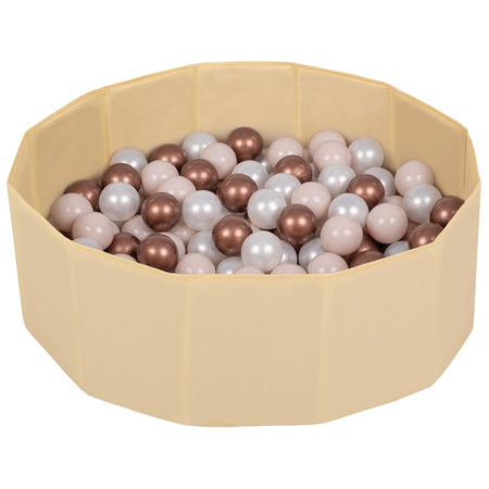 Klappbares Bällebad Polyester mit Bällen Kinder, Hellbeige:Pastellbeige/Kupfer/Perle, 300 Bälle
