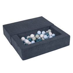 KiddyMoon Kindersofa und Bällen Für Kinder Weiches Schaumstoff-Sofa Leich Modulares Sofa Vielseitig Abnehmbarer Bezug Perfekt für Spiel Lernen und Entspannung, dunkelblau: dunkeltürkis/grüngrau/pastellblau/weiß, Sofa + 100 Bälle