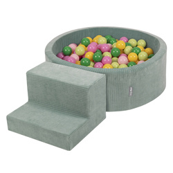 KiddyMoon Spielplatz Aus Schaumstoff Für Kinder mit Bälle Waschbare Bezug, grün: hellgrün/grün/gelb/puderrosa/hellpink, Bällebad (200 Bälle) + Stüfchen