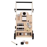 KiddyMoon Lauflernwagen aus Holz für Babys und Kleinkinder, Lauflernhilfe WK-001 Schwarz - Weiß, Griff Verstellbar