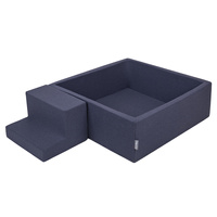 KiddyMoon Spielplatz aus Schaumstoff mit Quadrat Bällebad Ballgruben für Babys Spielbad Hindernisläufen, Hergestellt in der EU, dunkelblau:babyblue/blau/perle, Bällebad (200 Bälle) + Stüfchen