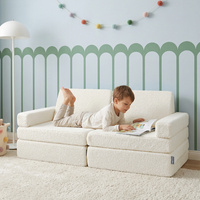 KiddyMoon Kindersofa aus Schaumstoff mit Teddy-Plüsch, modular und klappbar, zum Spielen, Lesen und Entspannen, cremig, Kindersofa