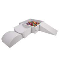 KiddyMoon Spielplatz aus Schaumstoff mit Quadrat Bällebad Bälle Hindernisläufen, hellgrau:gelb/grün/blau/rot/orange, Bällebad (200 Bälle) + Version 4