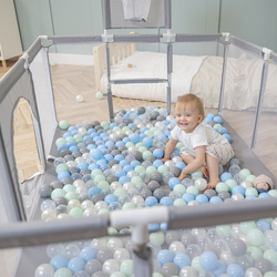 Laufstall Baby Großer Spielplatz mit Bällen Laufgitter für Kinder, Grau:perle/grau/transparent/babyblue/minze, 100 Bälle