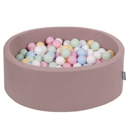 KiddyMoon Rundes Bällebad mit Bällen für Baby aus Schaumstoff, erikafarben: pastellblau/pastellgelb/weiß/minze/puderrosa, 90 x 30 cm 300 Bälle