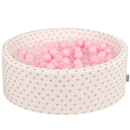 KiddyMoon Rund Bällebad Bällepool 7Cm Kronen-Muster Ballgruben Für Babys Spielbad Kleinkinder, Hergestellt in der EU, Golden-Ecru:  Rose/ Transparent