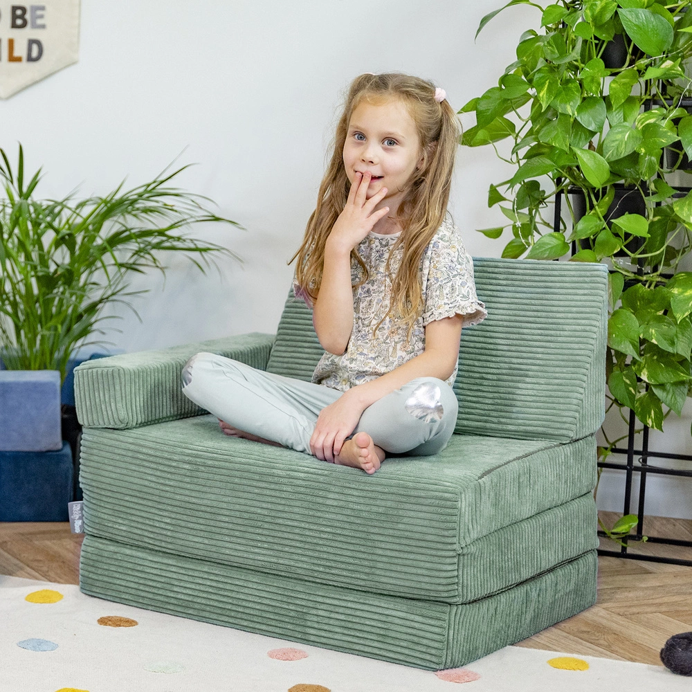 KiddyMoon Kindersessel aus Schaumstoff Sessel für Kinder Kinderzimmer Faltmatratze Relaxsessel Kuschelsessel, grün, Kindersofa mit Kissen