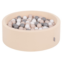 KiddyMoon Bällebad Bällepool mit bunten Bällen ∅ 7Cm für Babys Kinder Rund, Beige, 90 x 30 cm 200 Bälle