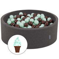 KiddyMoon Bällebad Bällepool mit bunten Bällen ∅ 7Cm  für Babys Kinder Rund, Dunkelgrau, 90 x 30 cm 300 Bälle