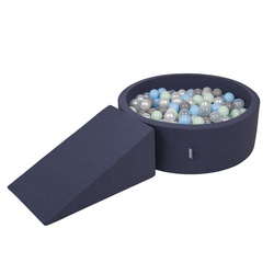 KiddyMoon Spielplatz aus Schaumstoff mit Bällebad und Bällen Hindernisläufen, dunkelblau:perle/grau/transparent/babyblue/minze, Bällebad (100 Bälle) + Zwickel