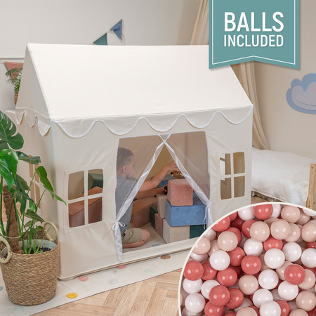 KiddyMoon Spielhaus Kinderzelt Für Kinder Kinderhaus Faltbares Design Kinder Spielzelt Indoor Kreativität Kuschelecke Kinderzelt Perfekt Für Drinnen Und Draußen Kinderzimmer, Naturfarbe:pastellbeige/lachsfarbe/weiß, 400 Bälle