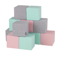 KiddyMoon Weiche Bausteine aus Schaumstoff für Kinder, Blöcke: hellgrau-pink-mint, 12 Stücke