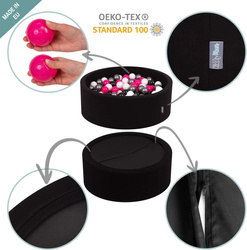 KiddyMoon Bällebad Bällepool mit bunten Bällen ∅ 7Cm  für Babys Kinder Rund, Tukan:schwarz/weiß/orange/gelb, 90x30cm/300 Bälle