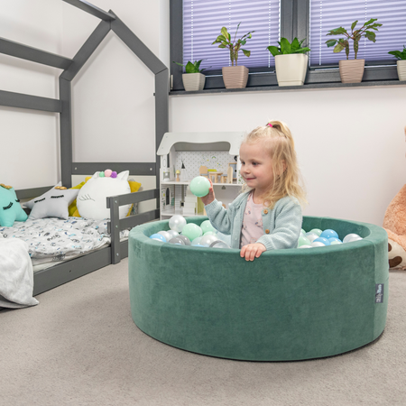 KiddyMoon Bällebad Bällepool mit bunten Bällen ∅ 7Cm  für Babys Kinder Rund, Frühling:hellgrün/grün/gelb/puderrosa/hellpink, 90 x 30 cm 300 Bälle