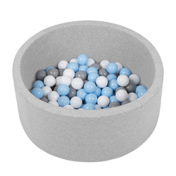 Bällebad Bällepool für Baby Kinder mit bunten Bällen Rund, hellgrau: grau/weiß/baby blue, 70x30cm/150 Bälle