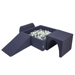 KiddyMoon Spielplatz aus Schaumstoff mit Quadrat Bällebad Bälle Hindernisläufen, marineblau: weiß-grau-mint, Bällebad (200 Bälle) + Version 2